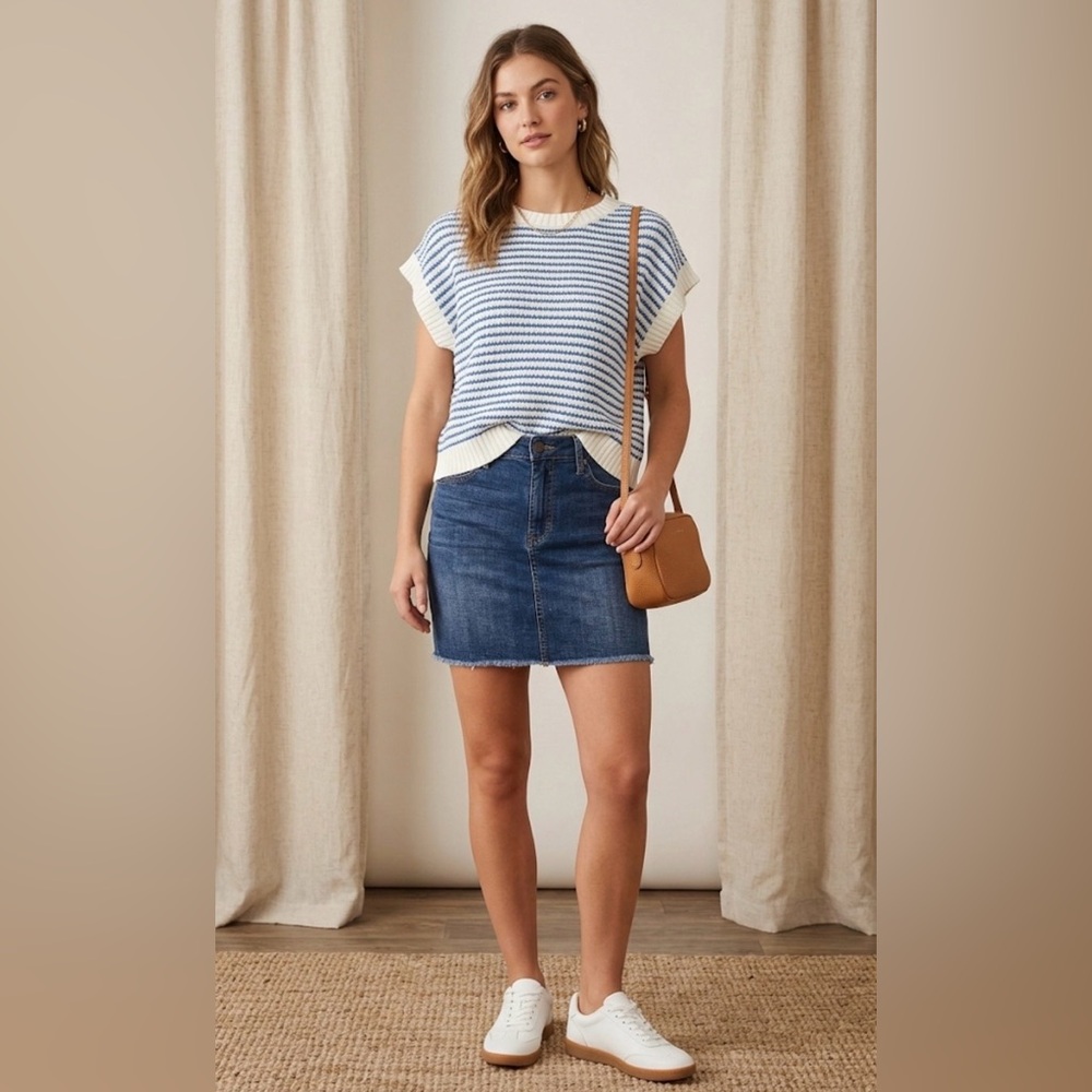 Nautical Blue and White Striped Knit Top